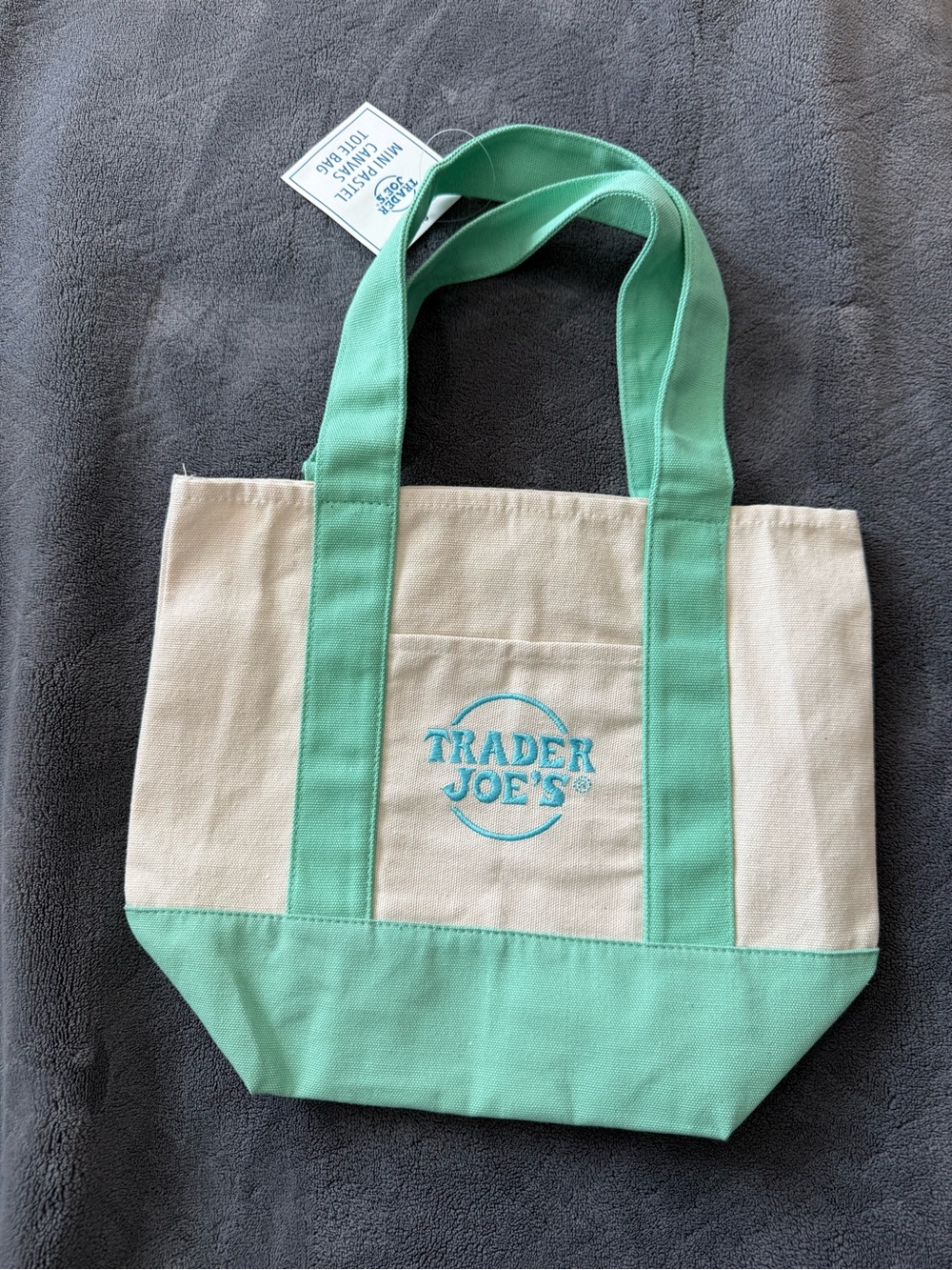 Trader Joe's Cream Tote with Mint Green Pink & Blue Trim 3pc